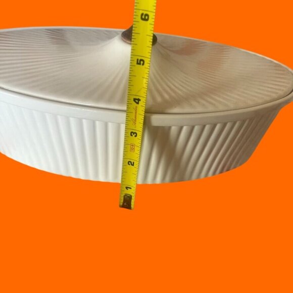 Ernest Sohn MCM White Serving Dish Teak Handle Lid Hall China Ridged 1950 - Picture 6 of 6